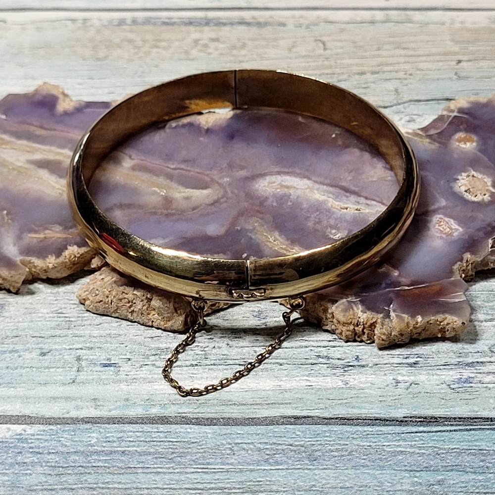 925 Gold Bangle Bracelet with Safety Chain